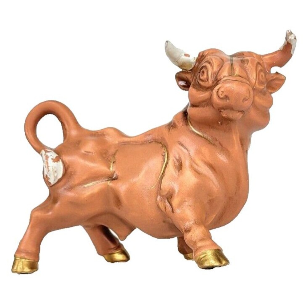 Vintage Mid-Century Modern Porcelain 24kt Gold Trim Fighting Bull Figurine